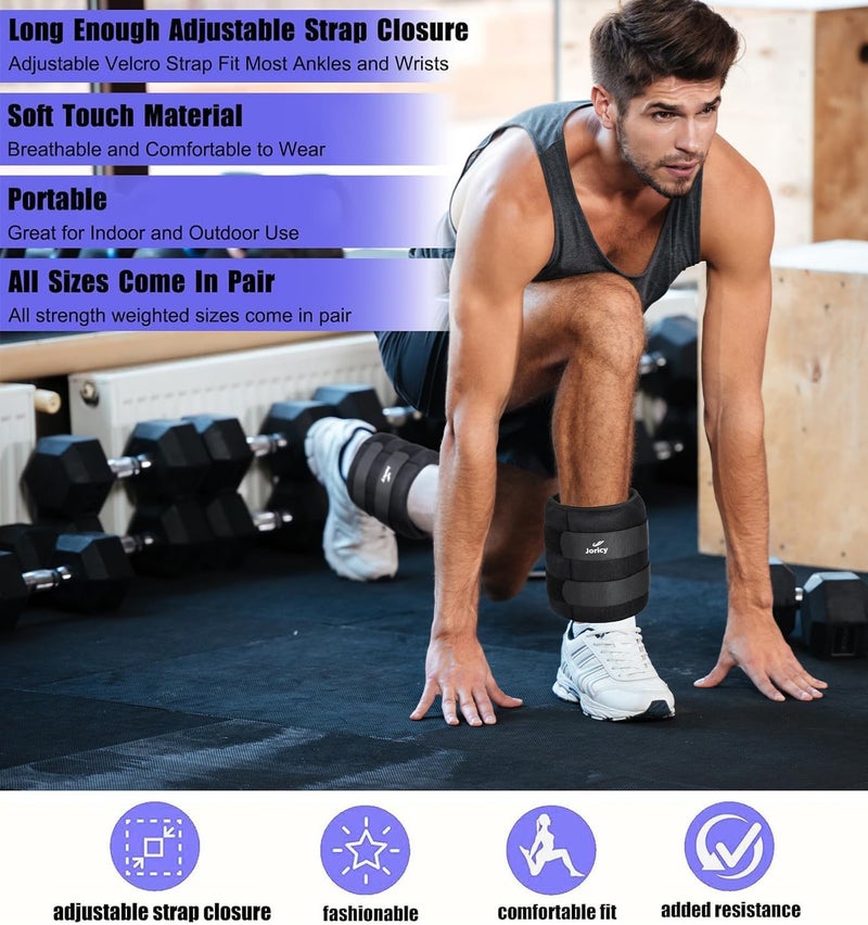 JORICY Ankle Weights A Pair of 1/2/3/4/6/8/10/12/20 LBS Wrist Leg Arm Weights for Women Men with Adjustable Straps, Strength weighted for Physical Therapy Running Walking Fitness Gym Workout - Image 5